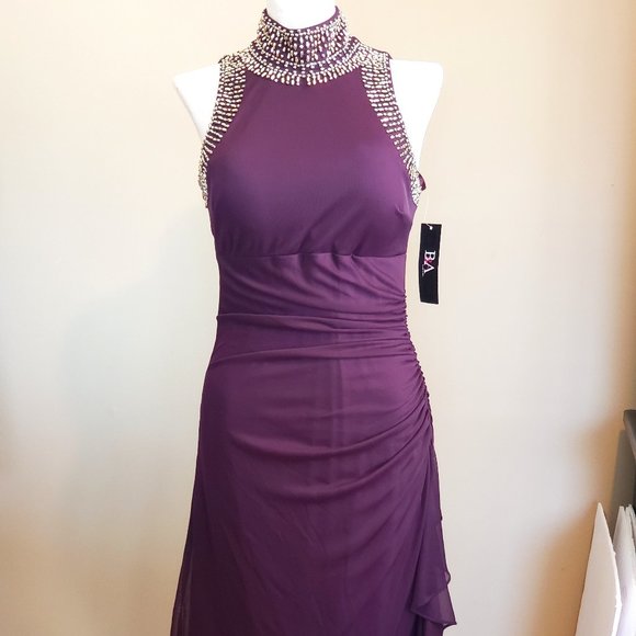 Betsy & Adam Dresses & Skirts - NWT Stretch PURPLE Beaded HOT Mini Hi Neck Dress 6